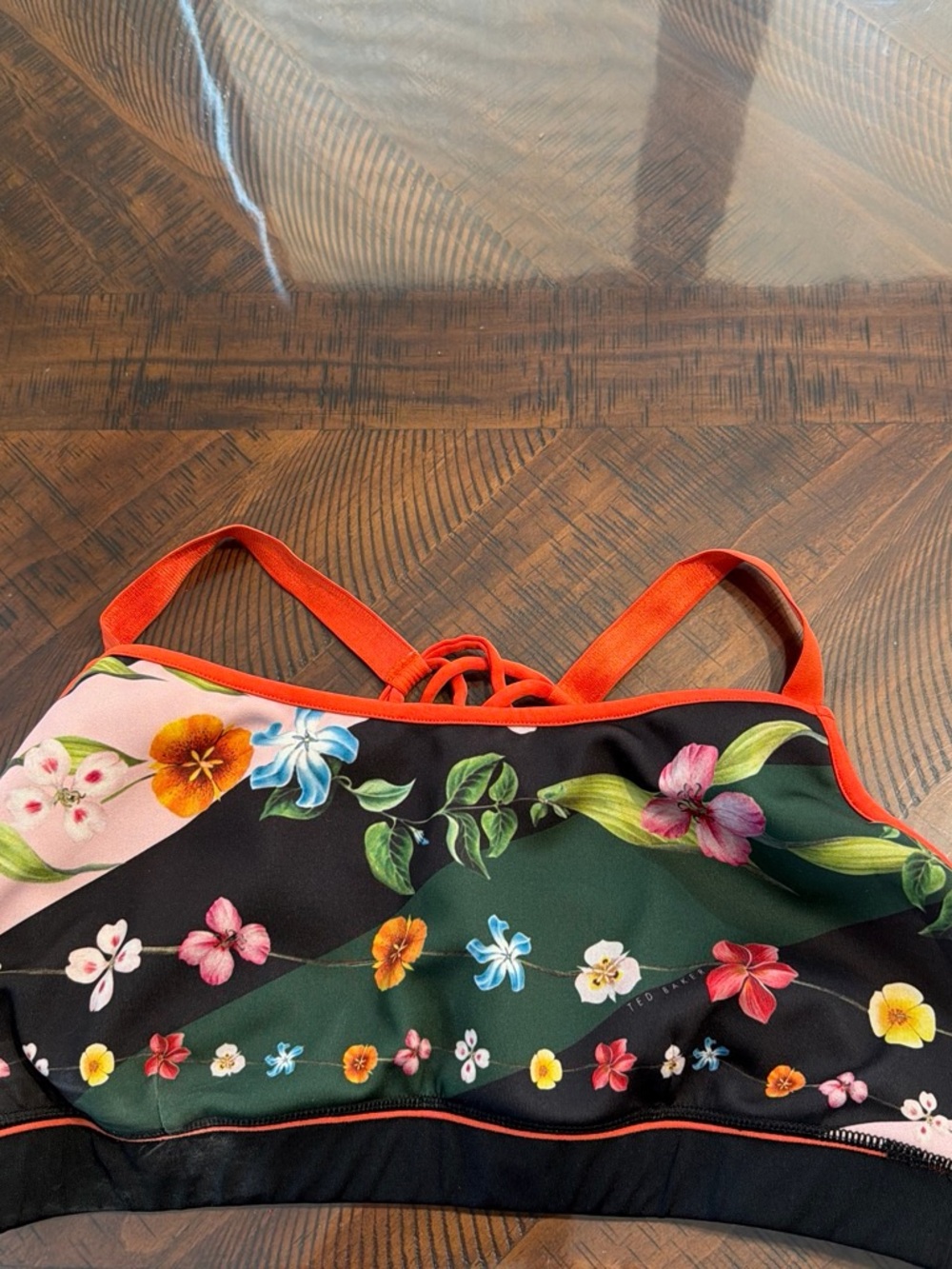 Ted Baker Black Floral Strappy Bralette with Orange Trim